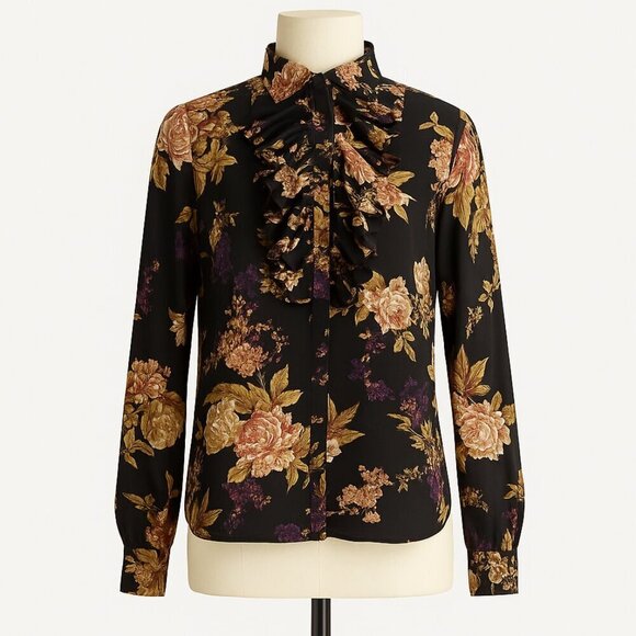 Lauren Ralph Lauren Tops - NEW Lauren Ralph Lauren Womens Sz 6 Floral Ruffle-Trim Georgette Shirt Black